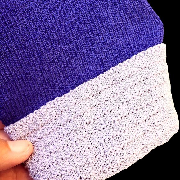 80s Purple Knit Dress Color Block Anne Marie Jones Size 10 With Pockets - Picture 14 of 14